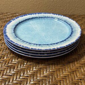Set Of 4 AELS Blue & White Crackle Glaze 7-Inch Ceramic Appetizer Plates